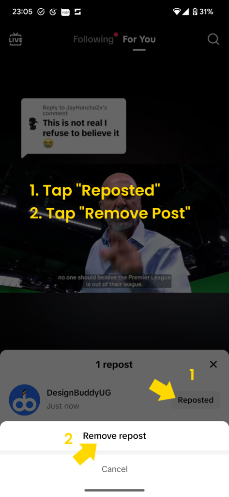 how to remove a repost on tiktok